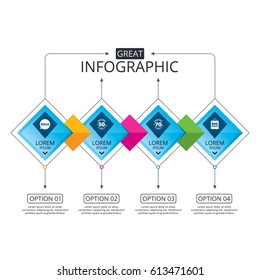 Infographic flowchart template. Business diagram with options. Sale speech bubble icon. 50% and 70% percent discount symbols. Big sale shopping bag sign. Timeline steps. Vector