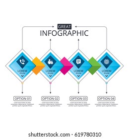 Infographic flowchart template. Business diagram with options. Group of people and share icons. Speech bubble and round the world arrow symbols. Communication signs. Timeline steps. Vector
