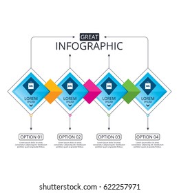 Infographic flowchart template. Business diagram with options. Sale bag tag icons. Discount special offer symbols. 10%, 20%, 30% and 40% percent discount signs. Timeline steps. Vector