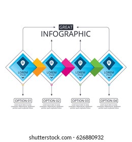 Infographic flowchart template. Business diagram with options. Sale pointer tag icons. Discount special offer symbols. 30%, 50%, 70% and 90% percent off signs. Timeline steps. Vector