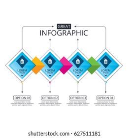 Infographic flowchart template. Business diagram with options. Sale price tag icons. Discount special offer symbols. 10%, 20%, 30% and 40% percent off signs. Timeline steps. Vector