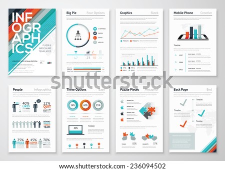 Infographic flyer and brochure elements for business data visualization. Vector illustration in modern flat info graphic style, that can be used for marketing, websites, print, presentation & mobile.