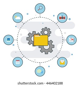 Infographic folder with gear and circle icon around it