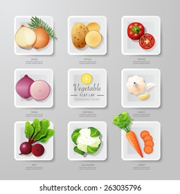 Infographic food vegetables flat lay idea. Vector illustration  concept can be used for layout, advertising and web design.