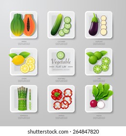 Infographic food vegetables flat lay idea. Vector illustration hipster concept.can be used for layout, advertising and web design.