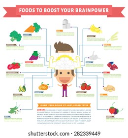 Infographic of  foods to your brain power.vector
