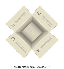 Infographic in the form of open paper box isolated on white background, illustration.