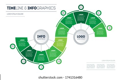 Infographic in the form of wave, consisting of 10 parts divided into 2 segments of 5 parts. Eco Business presentation with ten options. Diagram of green technology.