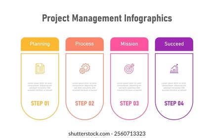 Infographic format divided into 4 steps, charts for presentations. Vector illustration