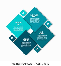 Infographic with four blocks and labels, ideal for structured data presentation business communication. Vector illustration.