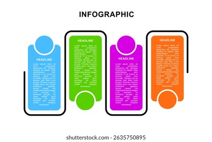Infographic with four colored boxes and circles.