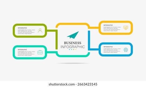 Infografía Plantilla de cuatro diagramas para negocios, opciones, presentación con Elementos de diagramas venn, Ilustración vectorial de Elementos de infografía. Infografía de Vector editable