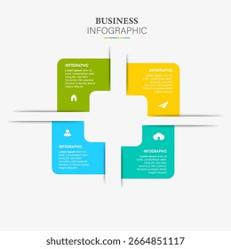Infografía Plantilla de cuatro diagramas para negocios 4, opciones, presentación con Elementos de diagramas venn, Ilustración vectorial de Elementos de infografía. Infografía de Vector editable