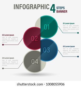 Infographic four steps banner with circular elements. Vector illustration.