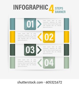 Info-graphic four steps horizontal banner. Can be used for layout, workflow or number options. Vector illustration.