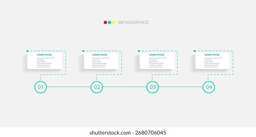 Infographic with four steps, numbered 1 to 4, connected by a line. Each step has a text box.