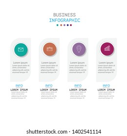 Infografía con cuatro pasos u opciones, flujo de trabajo, diagrama de procesos, ilustración vectorial