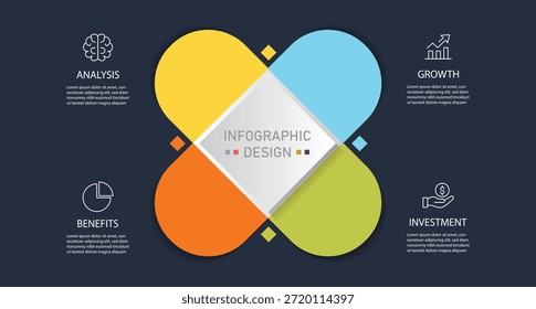  Marco de infografía con cuatro pasos u opciones. Se puede utilizar para el diseño del flujo de trabajo, diagrama, informe anual, Diseño web. Ilustración vectorial