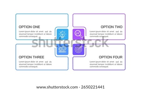 Infographic frame with four steps or options. Presentation, Process, Strategy and Planning. Vector illustration.