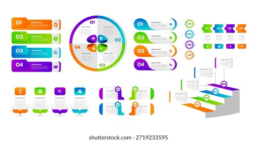 Diseño infográfico a todo color. Paquete de elementos de presentación