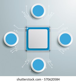 Infographic with futuristic processor with electronic schematicon and circles on the gray background. Eps 10 vector file.