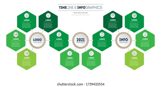 Infographic or Gardener's calendar template with 12 months, steps or processes. Time line with icons.