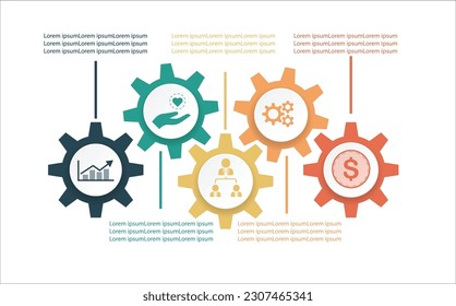 Infographic gear wheel for cooperation or symbolic teamwork with different options.