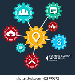Infographic gears concept with icons isolated on a dark blue background. Business Elements infographic. Vector eps 10