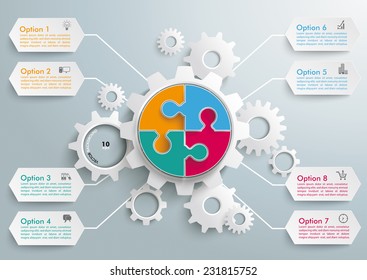 Infographic with gears on the grey background. Eps 10 vector file.