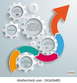 Infographic with gears, wave arrow and rectangles on the gray background. Eps 10 vector file.