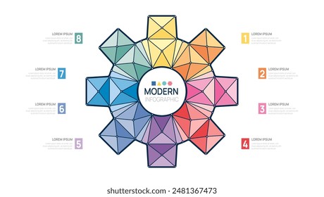 Infographic geometric Gear diagram template for business. 8 step, presentation vector infographics.