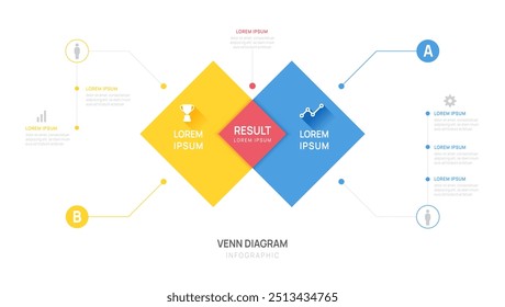 Modelo de gráfico de diagrama de Venn geométrico infográfico para apresentação de negócios com ilustração vetorial de elementos de diagrama de Venn.