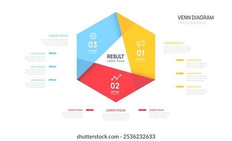 Modelo de gráfico de diagrama de Venn geométrico infográfico para ilustração de vetor de negócios.