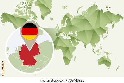 Infographic for Germany, detailed map of Germany with flag. Vector Info graphic green map.