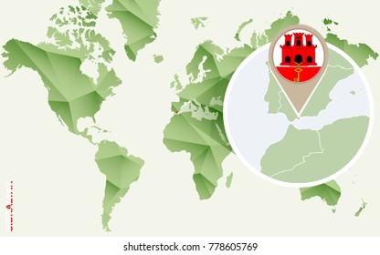 Infographic for Gibraltar, detailed map of Gibraltar with flag. Vector Info graphic green map.