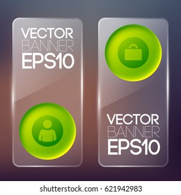 Infographic glass vertical banners with green circles and business icons isolated vector illustration
