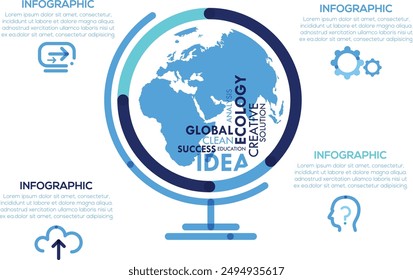 Infographic Globe Design - World Map and Global Data
High-quality infographic globe design showcasing the world map and various global data. Ideal for presentations, reports, and educational materials