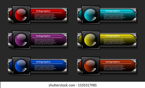 Infographic glossy banner metallic frame button steps