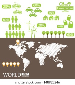 Infographic. Go Green Concept. World Map Vector Illustration