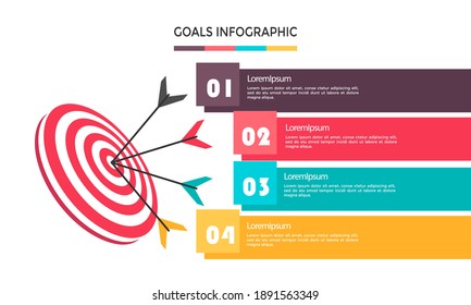 Infographic Goals Design Chart Illustration. Concept Success Diagram Infographic Template With Option. Web Goals Target Information Vector