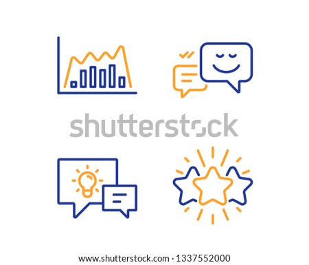 Infographic graph, Idea lamp and Happy emotion icons simple set. Star sign. Line diagram, Business energy, Web chat. Customer feedback. Business set. Linear infographic graph icon. Colorful design set