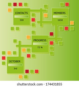 infographic with green boxes and few color elements on green background