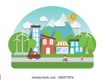 Infographic green ecology city and Renewable energy  friendly concept. Vector 

flat illustrations
