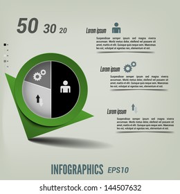 Infographic with green pin and blend shadows. Vector eps 10.