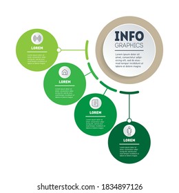 Infographic of green technology or education process with four steps. Web Template of a sales pipeline, info chart or diagram. Annual report. Eco Business presentation with 4 options.