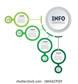 Infografik von grüner Technologie oder Bildungsprozess in vier Schritten. Jahresbericht. Eco Business Präsentation mit 4 Optionen. Web-Vorlage einer Verkaufspipeline, Infokarte.