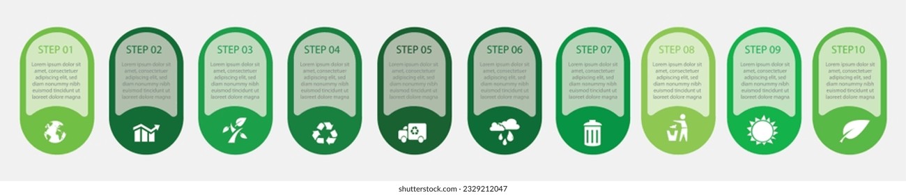  Infographic of green technology or education process with  10 steps.Eco Business presentation. Development and growth of the farming and green technology.