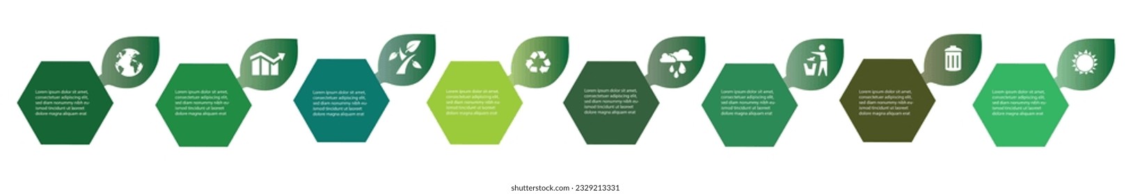  Infographic of green technology or education process with 8 steps.Eco Business presentation. Development and growth of the farming and green technology.