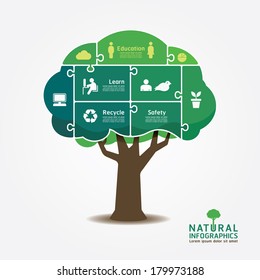 Infographic Green Tree jigsaw banner.environment concept vector illustration.