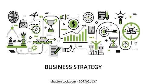 Infographic greenery Business Strategy concept, modern flat thin line vector illustration, for graphic and web design